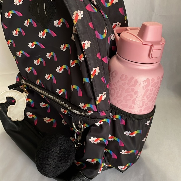 Black Backpack w/ Two Compartments for Books/Laptop, Rainbow/Cloud Pattern - Picture 13 of 13